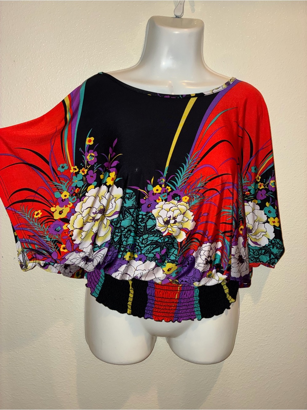 Floral Multicolor Batwing Crop Sweater